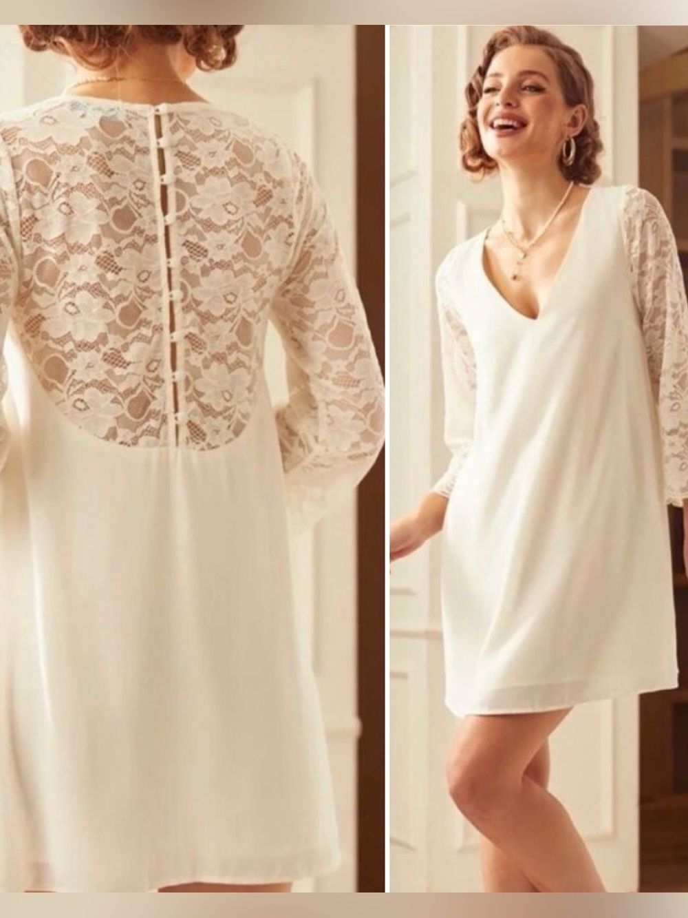 Modcloth Blushing With Bliss Cream Lace-Back Shift Dress M NWT